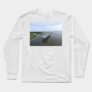 Photo from drone of a side view of the USS Yorktown Long Sleeve T-Shirt